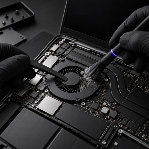 Illustration: brushing dust out of a laptop fan